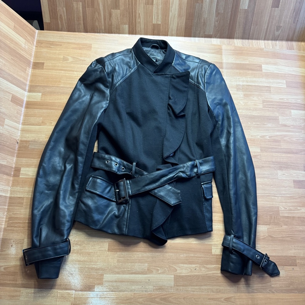 Inc pleather short black jacket size small with belt